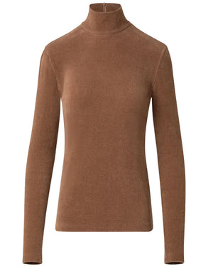 Cognac Corduroy Jersey Mockneck Top