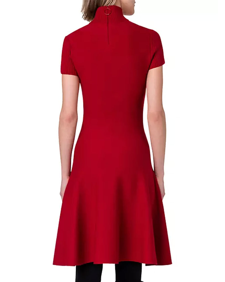 Crimson Mock Neck Ribbed Mini Dress