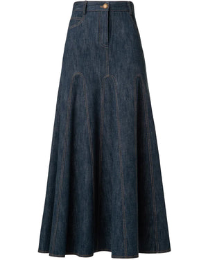 Denim Midi Skirt in Navy