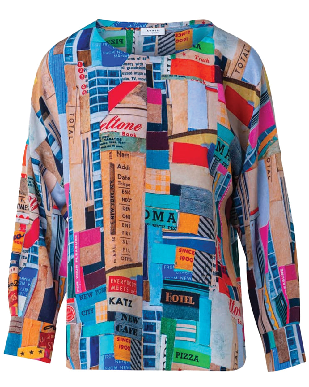 NYC Paper Collage Print Blouse