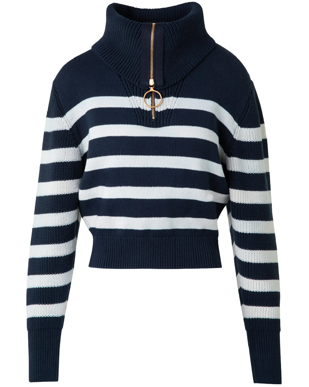 Navy and Cashew Stripe Polo Collar Pullover