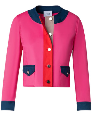 Pink Color Block Round Neck Crop Jacket