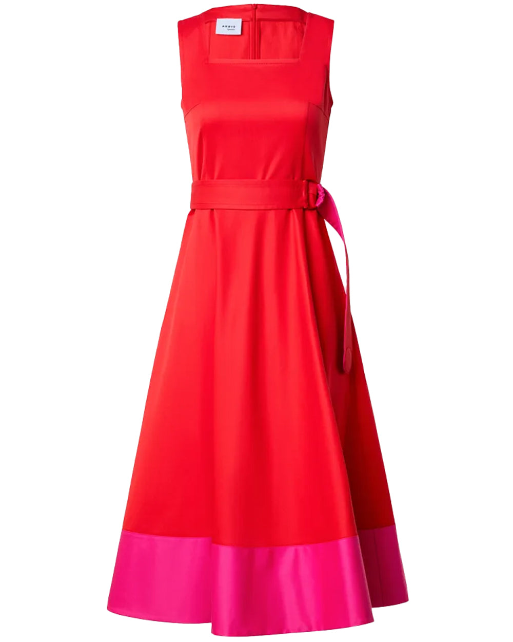Red and Pink Color Block Sleeveless Midi Dress