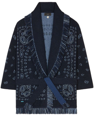 Midnight Blue Bandana Jacquard Cardigan