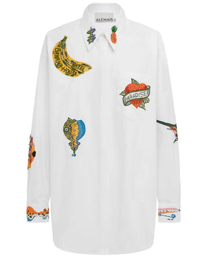 Cream Clam Embroidered Shirt