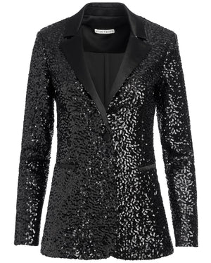 Black and Silver Sequin Breann Fitted Blazer