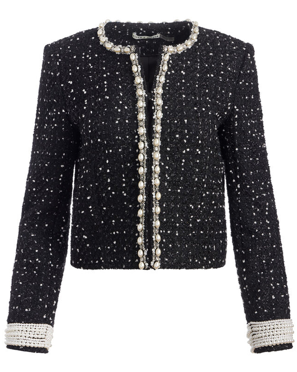 Black and White Embellished Dorian Tweed Jacket