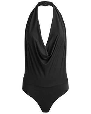 Black Halter Cowl Neck Dani Bodysuit