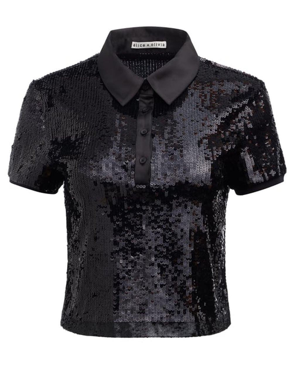 Black Sequin Kit Crop Polo