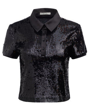 Black Sequin Kit Crop Polo