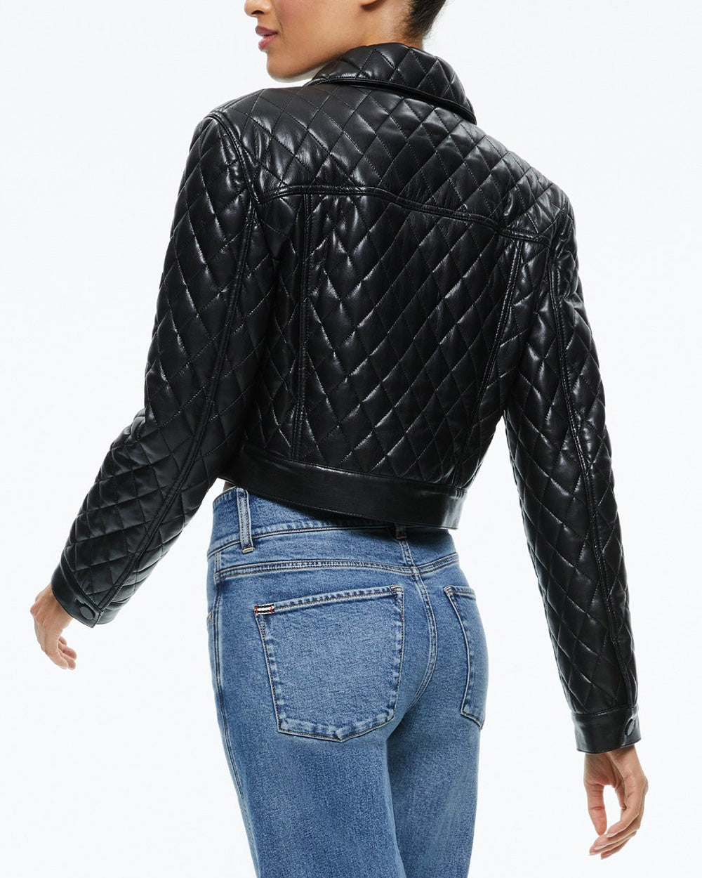 Black Vegan Leather Chloe Quilted Crop Jacket