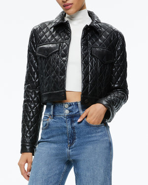 Black Vegan Leather Chloe Quilted Crop Jacket