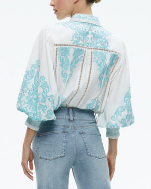 Off White Spring Sky Embellished Loryn Blouse