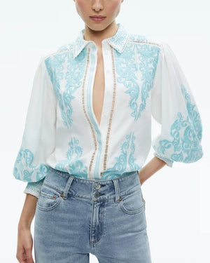 Off White Spring Sky Embellished Loryn Blouse