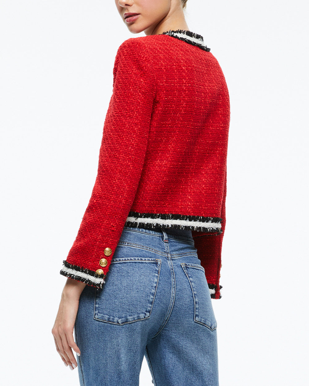 Alice + Olivia Perfect Ruby Red Tweed Landon Crop Jacket Xs