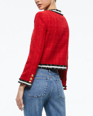 Perfect Ruby Red Tweed Landon Crop Jacket