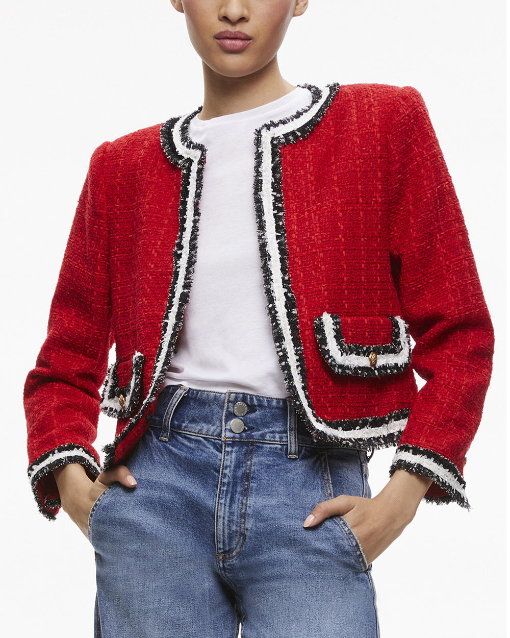 Alice + Olivia Perfect Ruby Red Tweed Landon Crop Jacket – Stanley Korshak