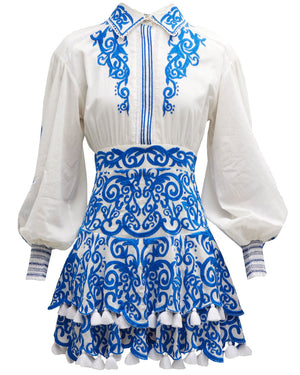 Sapphire White Loryn Embroidered Tiered Mini Dress