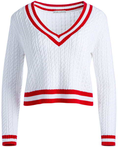 Alice + Olivia White and Ruby Marika Cable Knit Sweater – Stanley Korshak