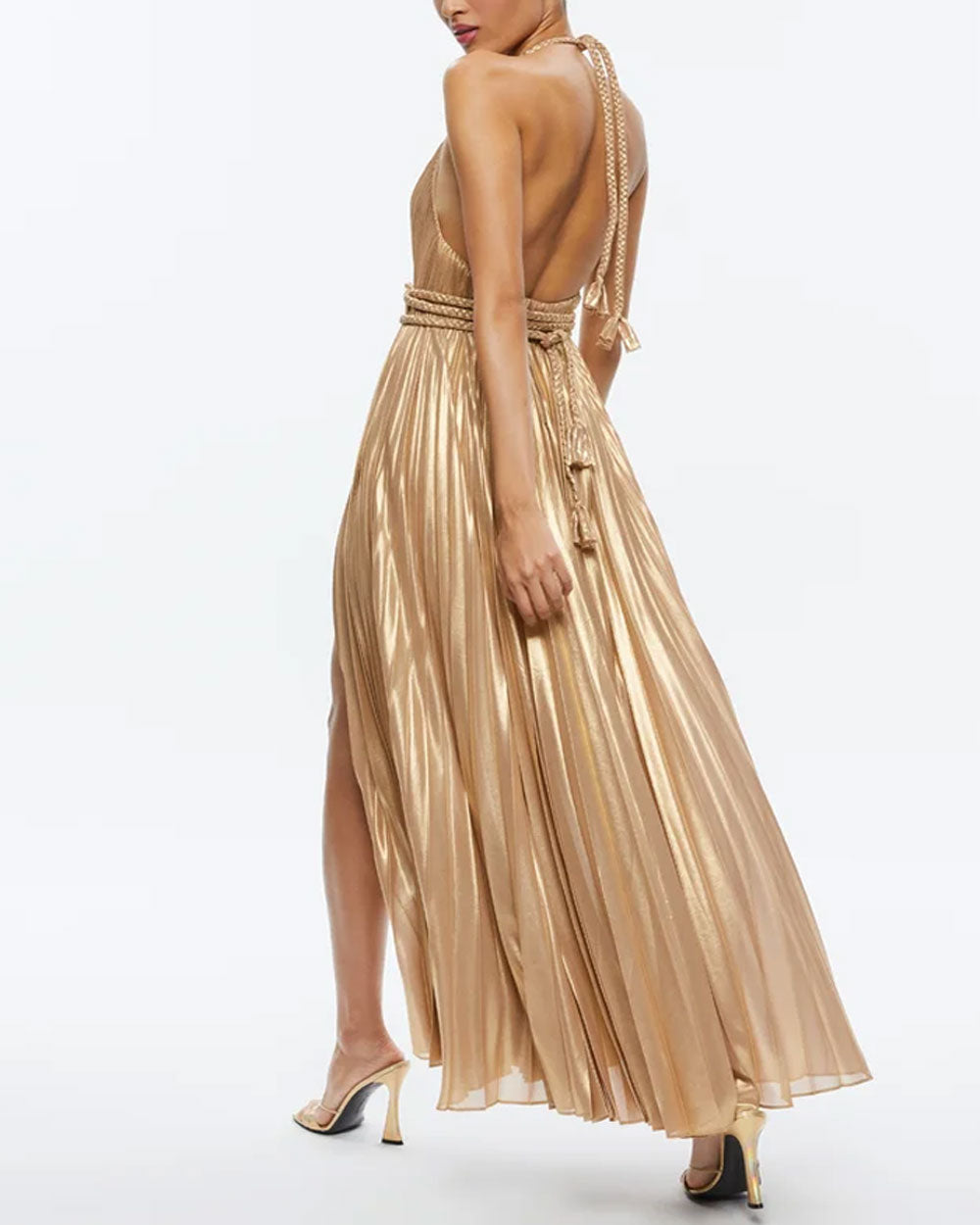 Gold Pleated Maxi Dress