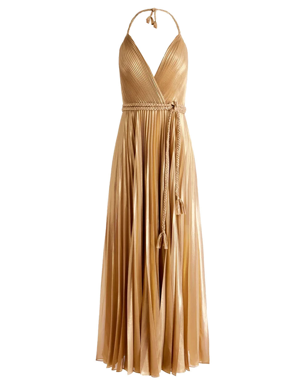 Gold Pleated Maxi Dress with Slit