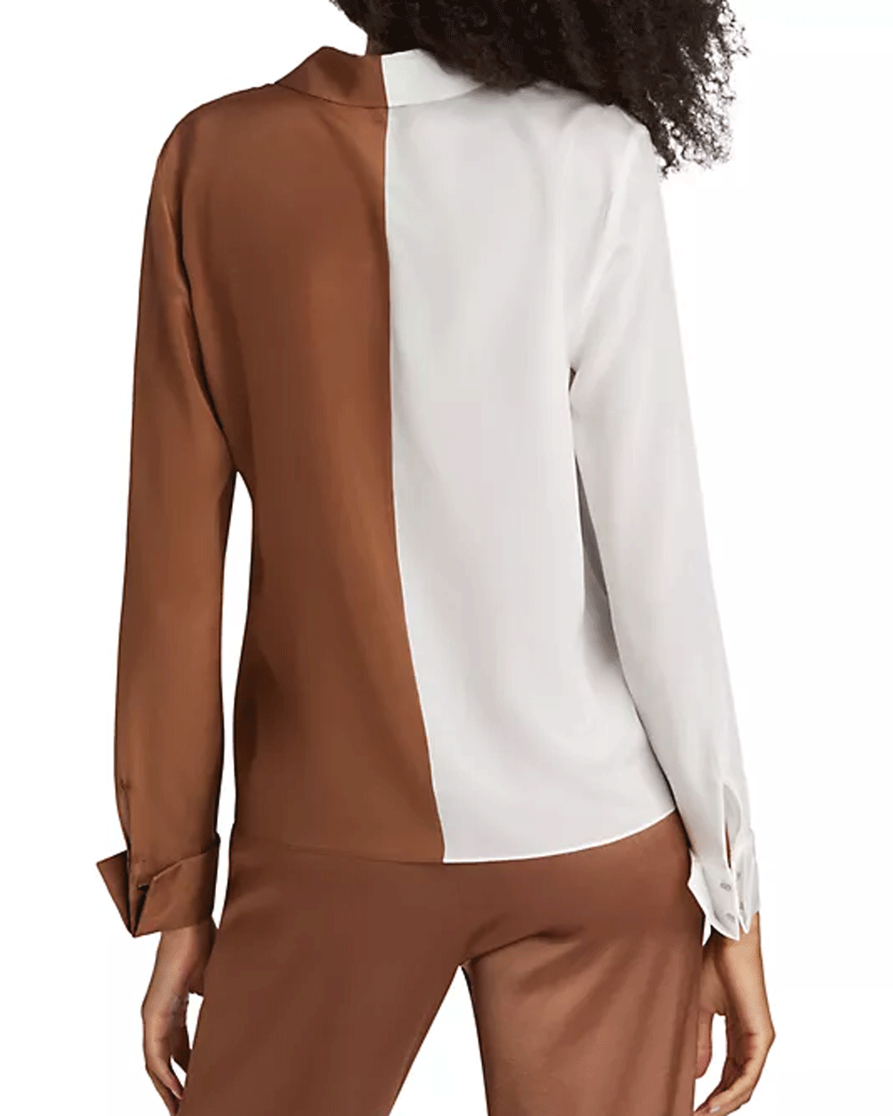 Willa Color Block Placket Top in Vanilla and Camel