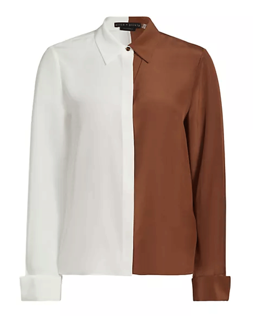 Willa Color Block Placket Top in Vanilla and Camel