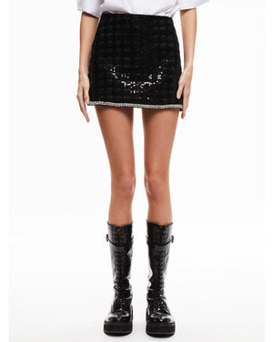 Black Sequin Rubi Tweed Low Rise Micro Skirt