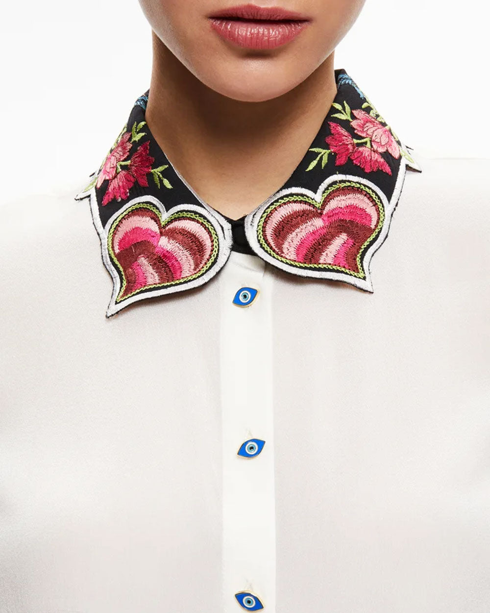 Ecru Willa Embroidered Collar Long Sleeve Shirt
