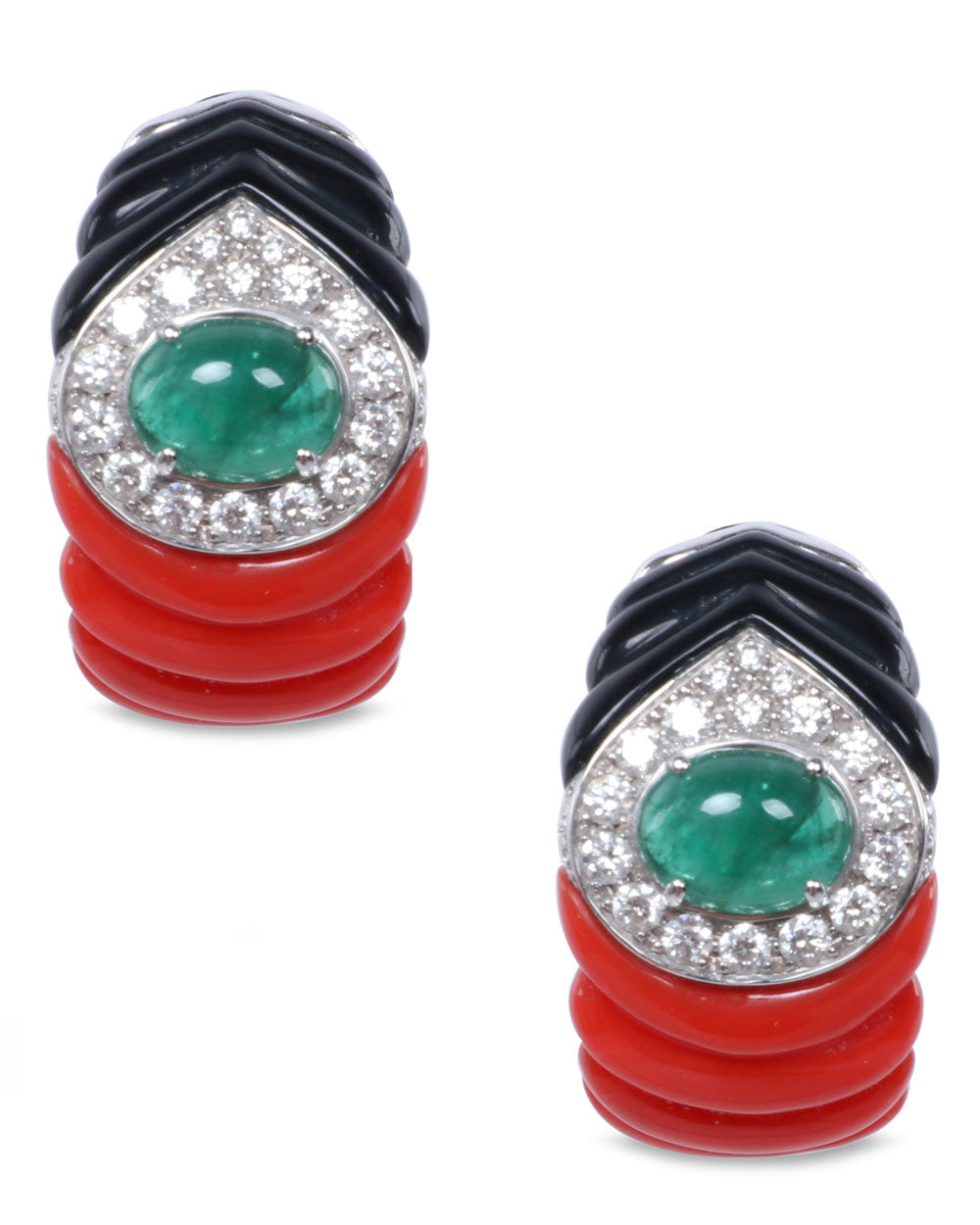 Diamond and Emerald Coral Earrings