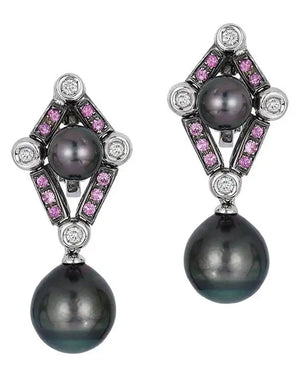 Tahitian Pearl and Pink Sapphire Drop Earrings