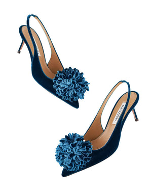 Couturier Velvet Pom 65mm Sling Heel in Paris Blue