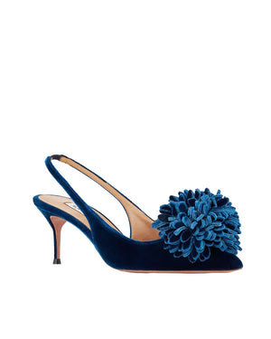 Couturier Velvet Pom 65mm Sling Heel in Paris Blue