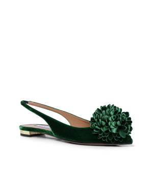 Couturier Velvet Pom Sling Flat in Malachite