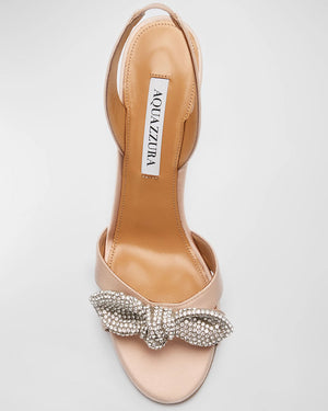 Satin Crystal Bow Slingback Sandal in Powder Pink