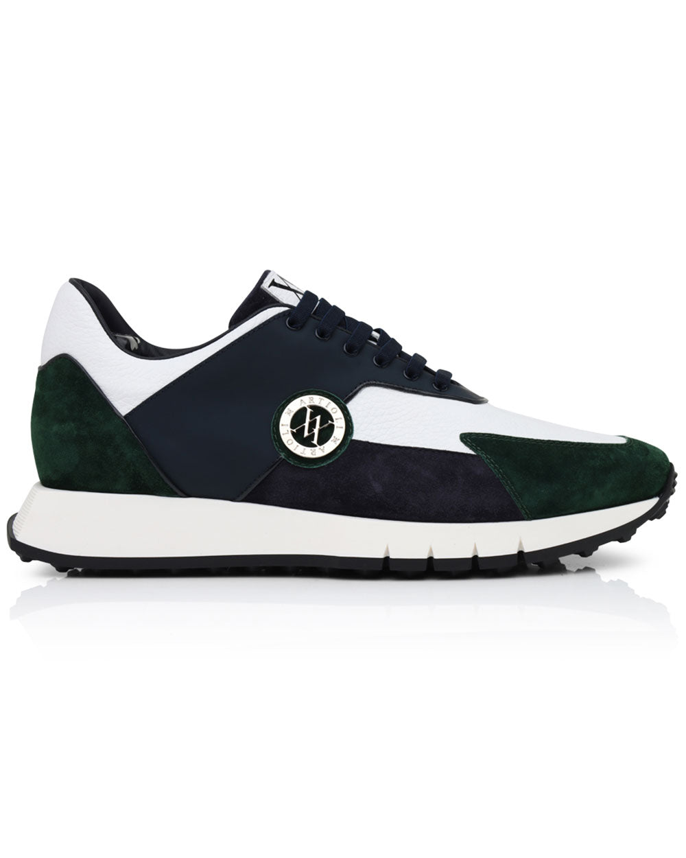Leather and Suede Sneaker in Green and Blue