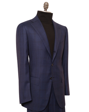 Attolini High Blue and Navy Windowpane Wool Suit