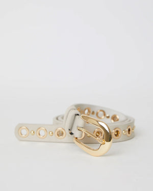 Londyn Leather Belt in Bone and Gold