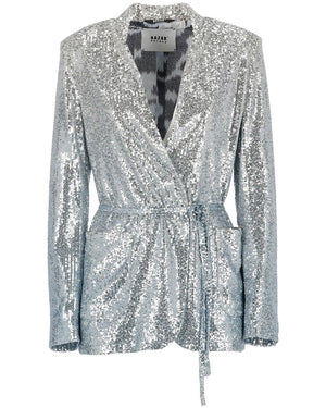 Silver & Light Blue Ombre Sequined Jacket