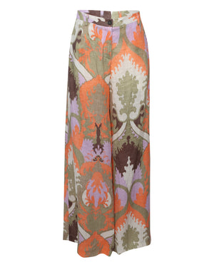 Orange & Lilac Ikat Linen Palazzo Trousers