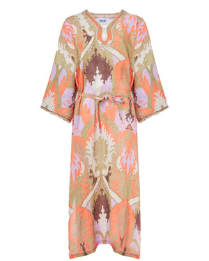 Orange & Lilac Printed Linen Long Caftan