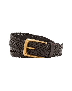 Brown Braided Leather Belt with Gold Hardware