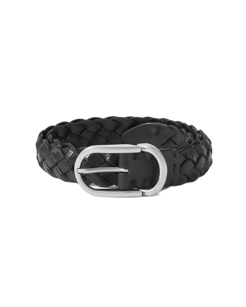 Black Braided Leather Belt with Silver Hardware