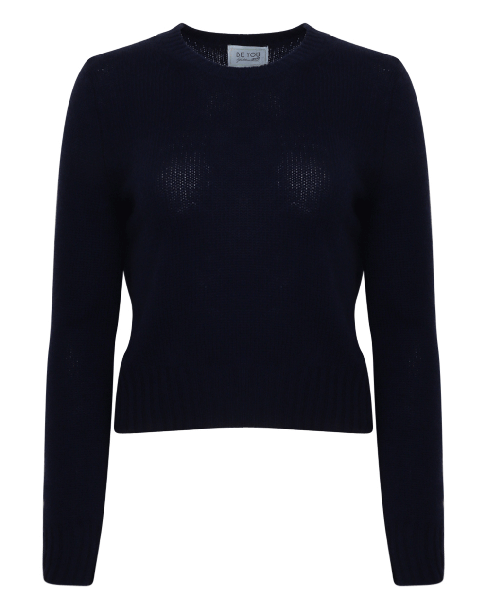 Blue Solid Cropped Crew Neck