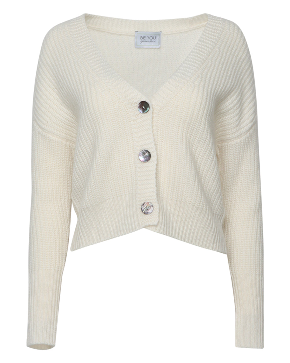 White V Neck Big Stitch Cardigan