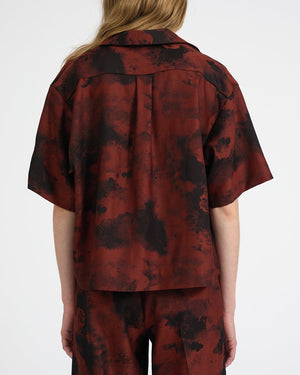 Red and Black Jacquard Crop Shirt