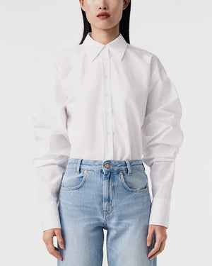 White Crinkled Sleeve Shirt