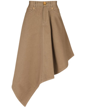 Beige Canvas Asymmetrical Midi Skirt