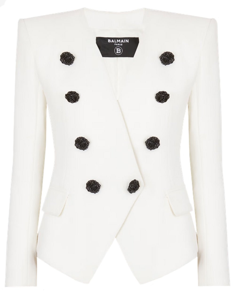 Blanc Crepe Collarless Double Breasted Jacket
