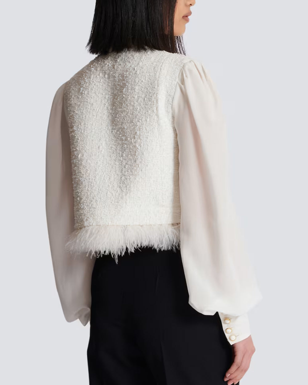 Blanc Fringe Tweed Lavalliere Jacket